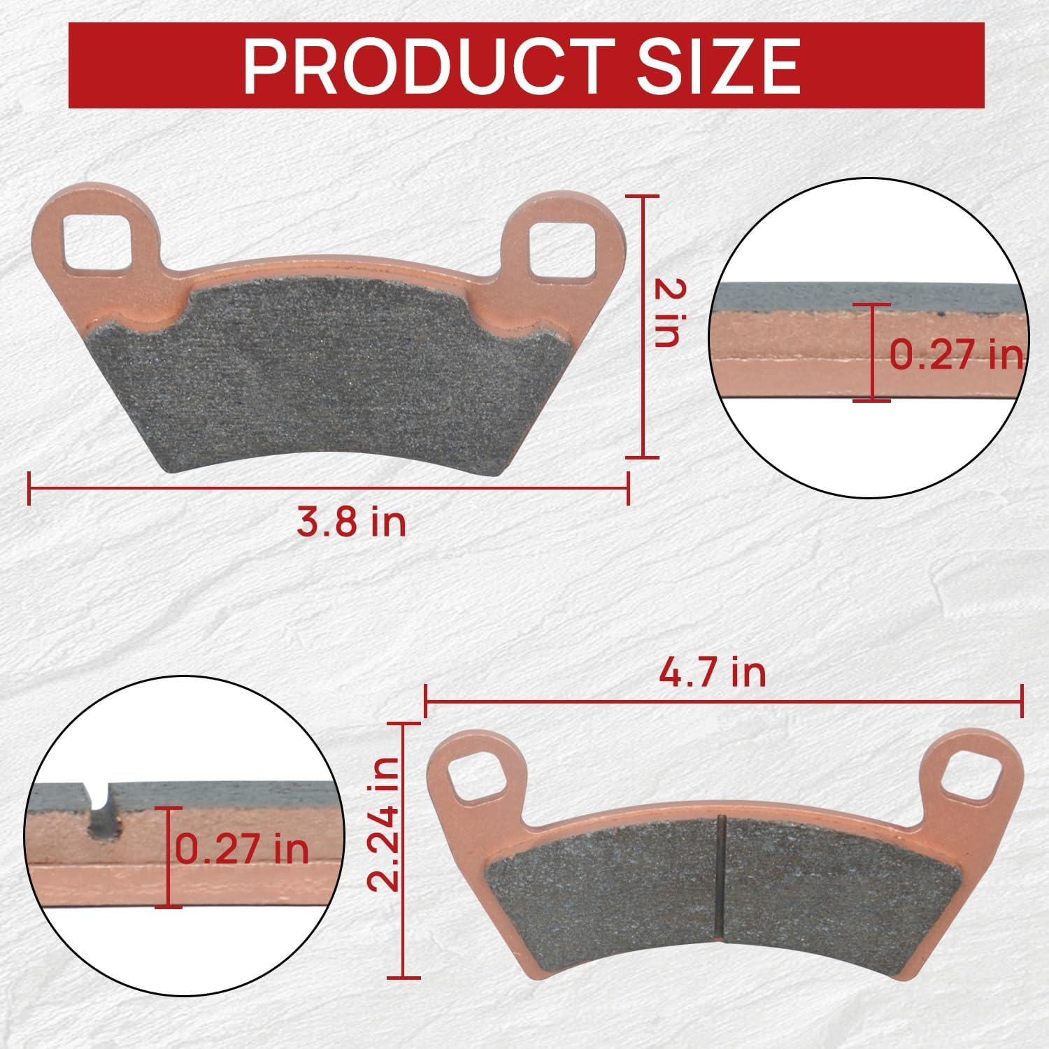 Upgraded Brake Pads Front and Rear Compatible with 2012-2018 Polaris Ranger XP 900 2008-2013 Polaris Ranger 500 700 800 2014-2017 Ranger Diesel 2010-2015 Ranger EV 4 Sets Sintered Copper